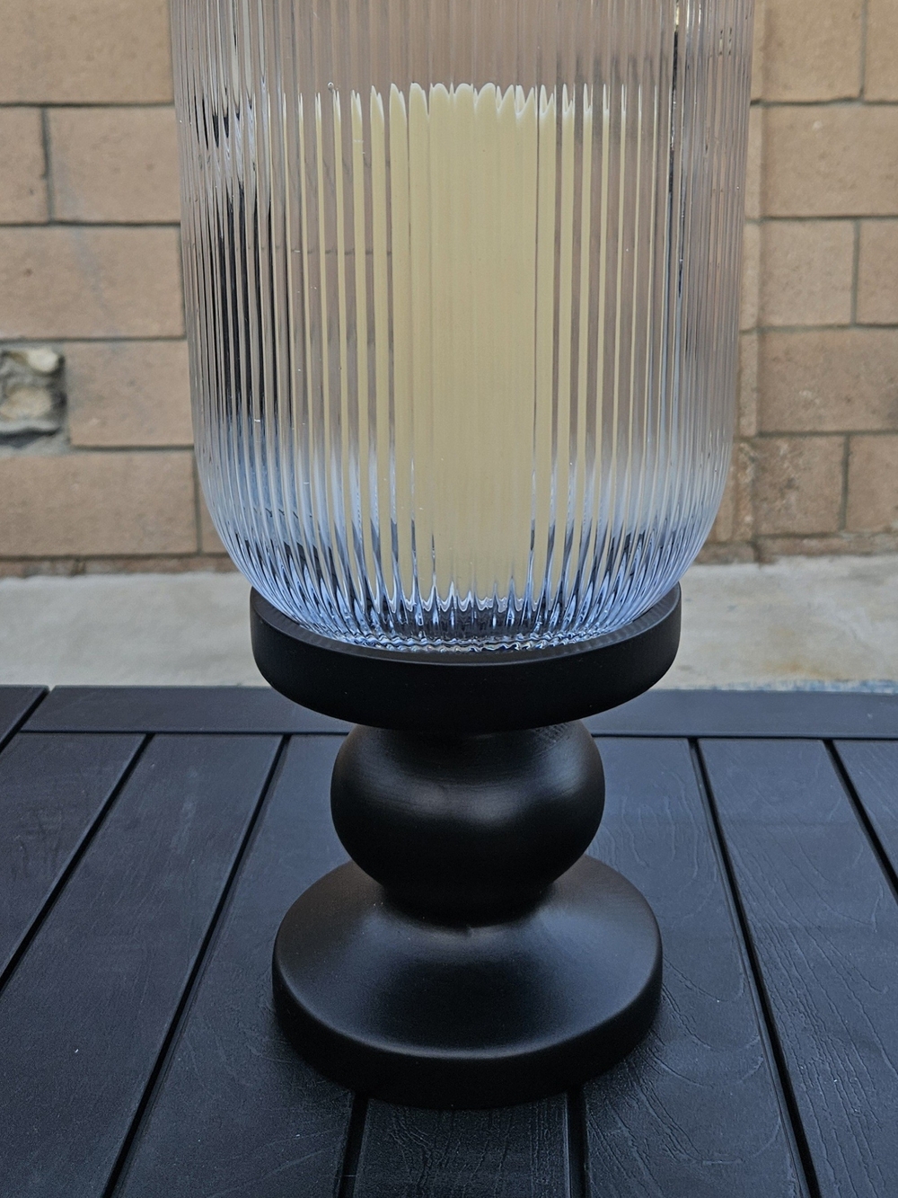 14" Illuminated Ribbed Glass Hurricane with Base by Valerie